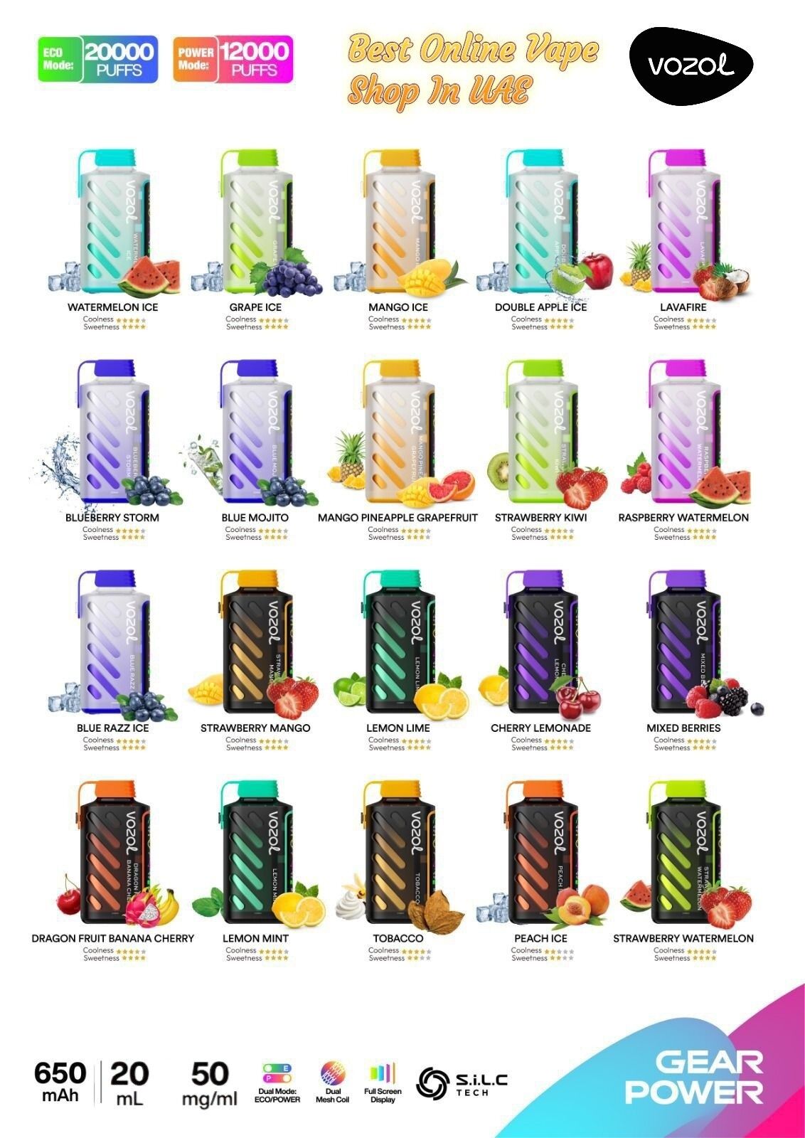 vozol gear power strawberry kiwi E-Liquids main image 1