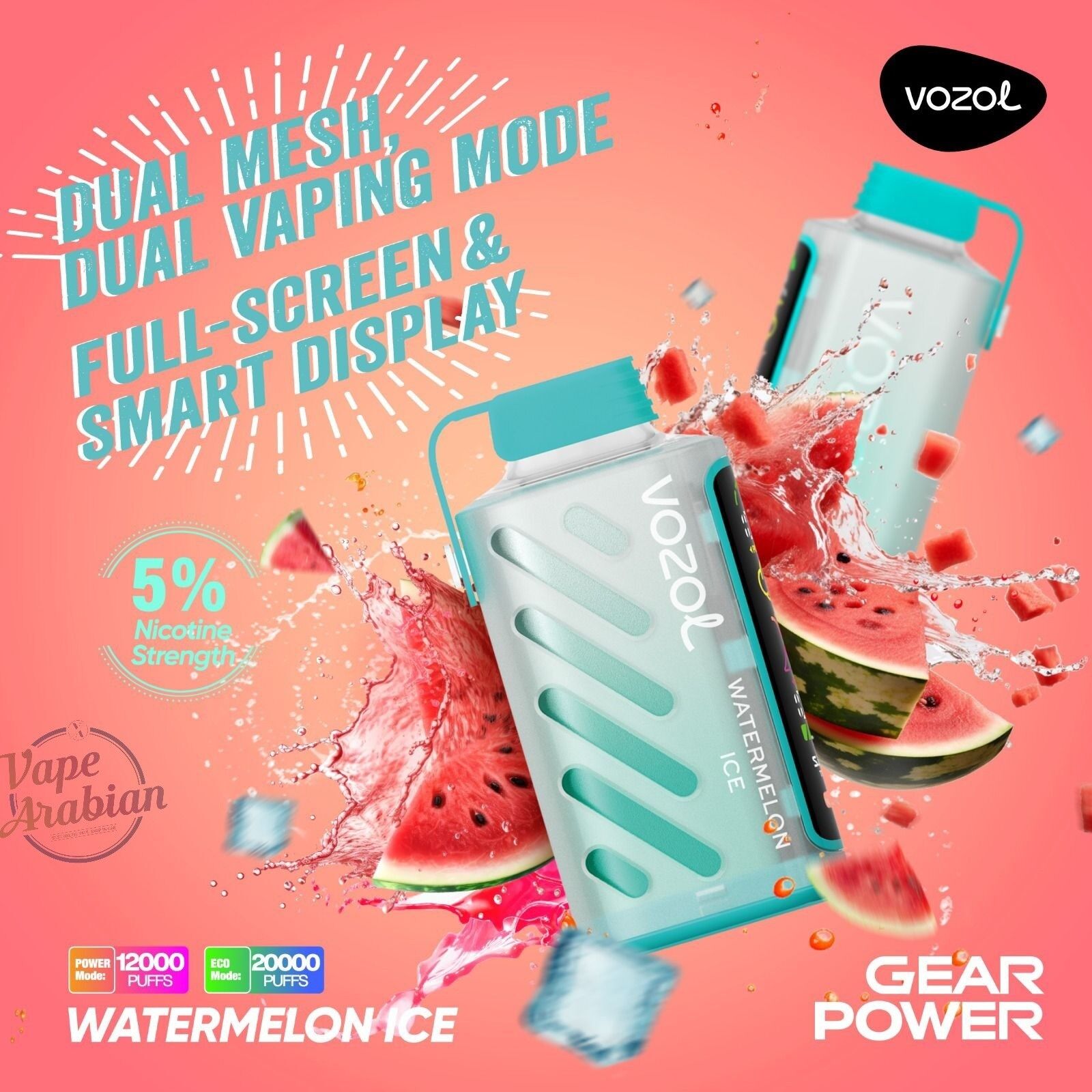 vozol 20000 strawberry watermelon VOZOL Gear Power Strawberry watermelon 20000 Puffs 50mg